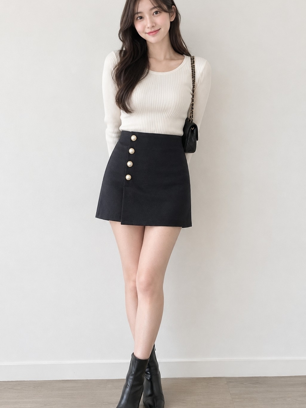 Source Unknown Black Mini Skirt with Gold Buttons